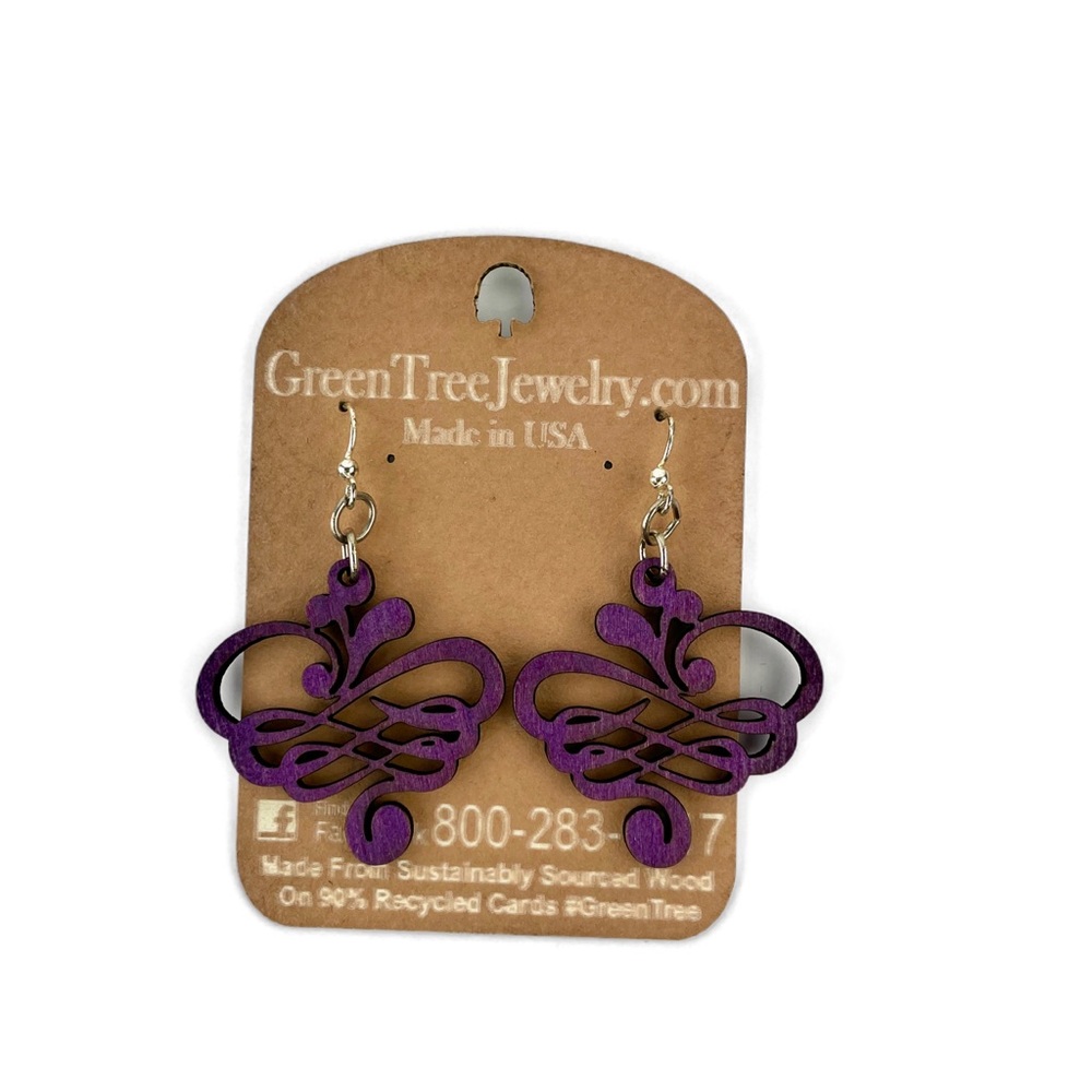 Green Tree Purple Dangle Earrings